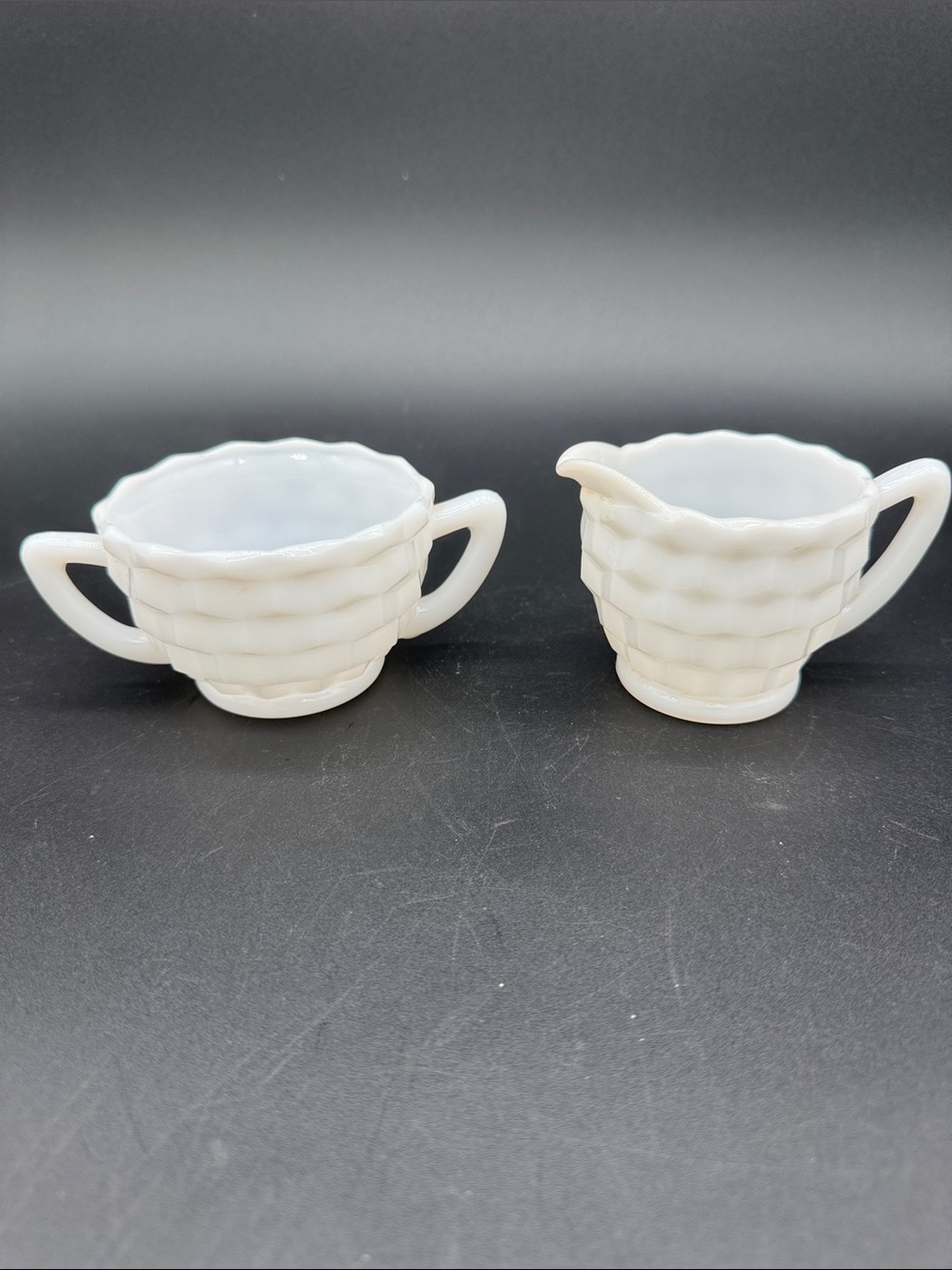 Jeanette Glass Company Milk Glass Creamer and Sugar Set Vintage EUC